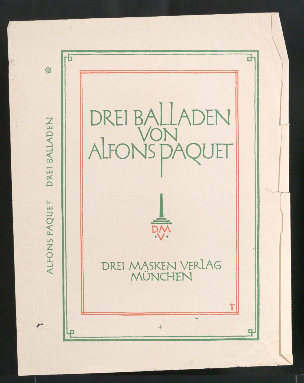 Probedruck für den Bucheinband von Drei Balladen von Alfons Paquet — Blatt 1
