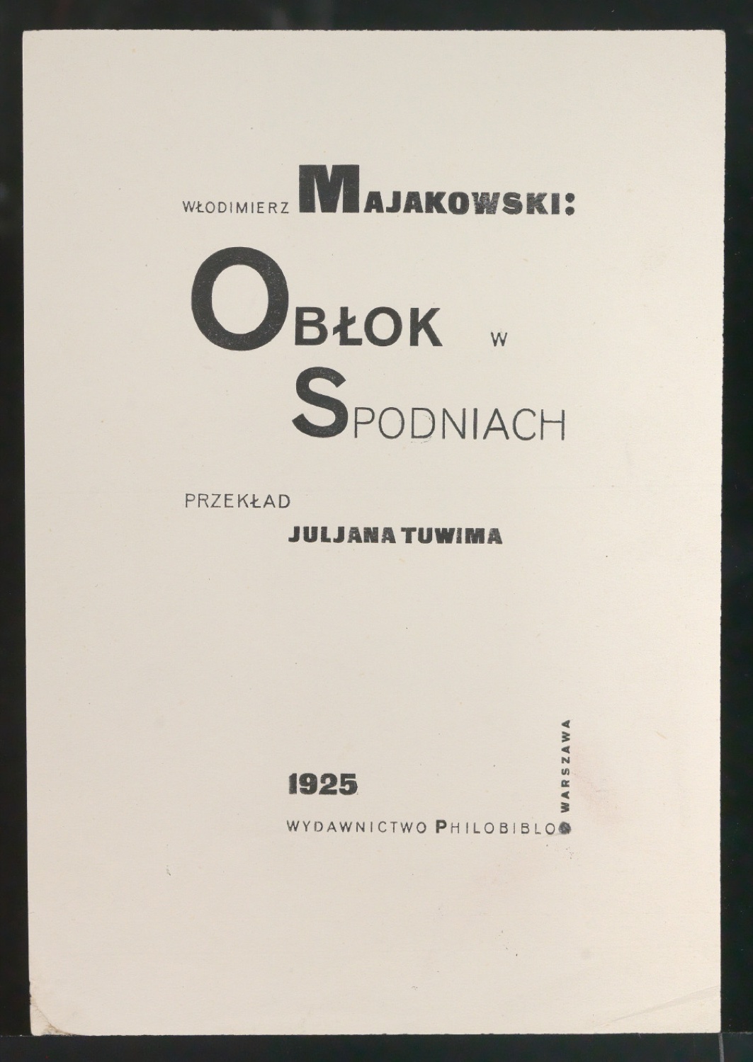 Probedruck für das Titelblatt von Obłok w spodniach — Blatt 1