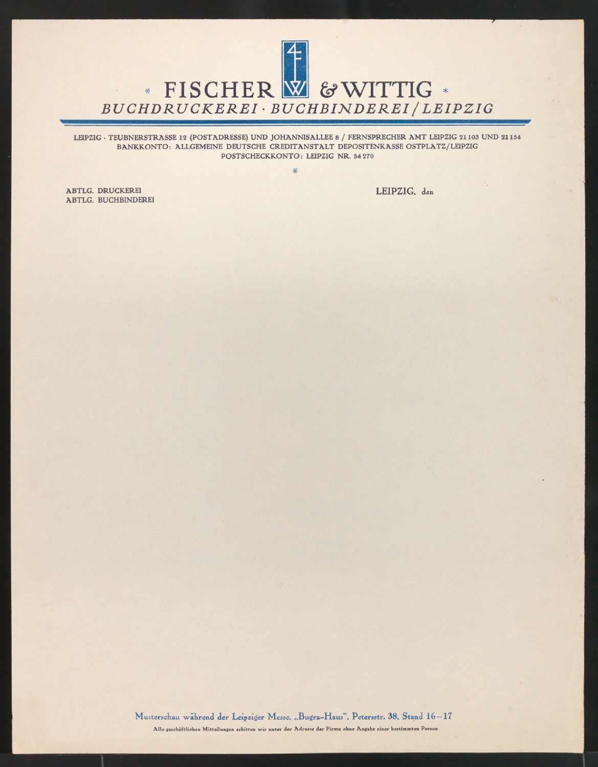 Montierte und lose Belegexemplare von Briefbogen für Fischer & Wittig — Blatt 3