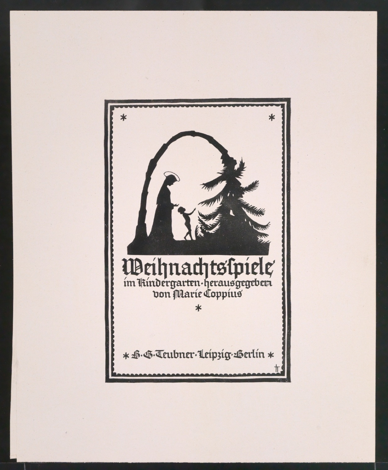Probedruck des handgezeichneten Titelblattes von Weihnachtsspiele im Kindergarten — Blatt 1