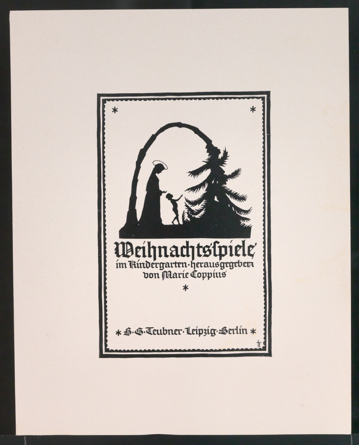 Probedruck des handgezeichneten Titelblattes von Weihnachtsspiele im Kindergarten — Blatt 1