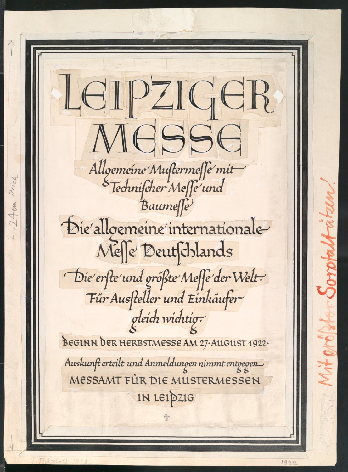Montierter Entwurf von Werbeplakat Allgemeine Mustermesse mit Technischer Messe und Baumesse — Blatt 1