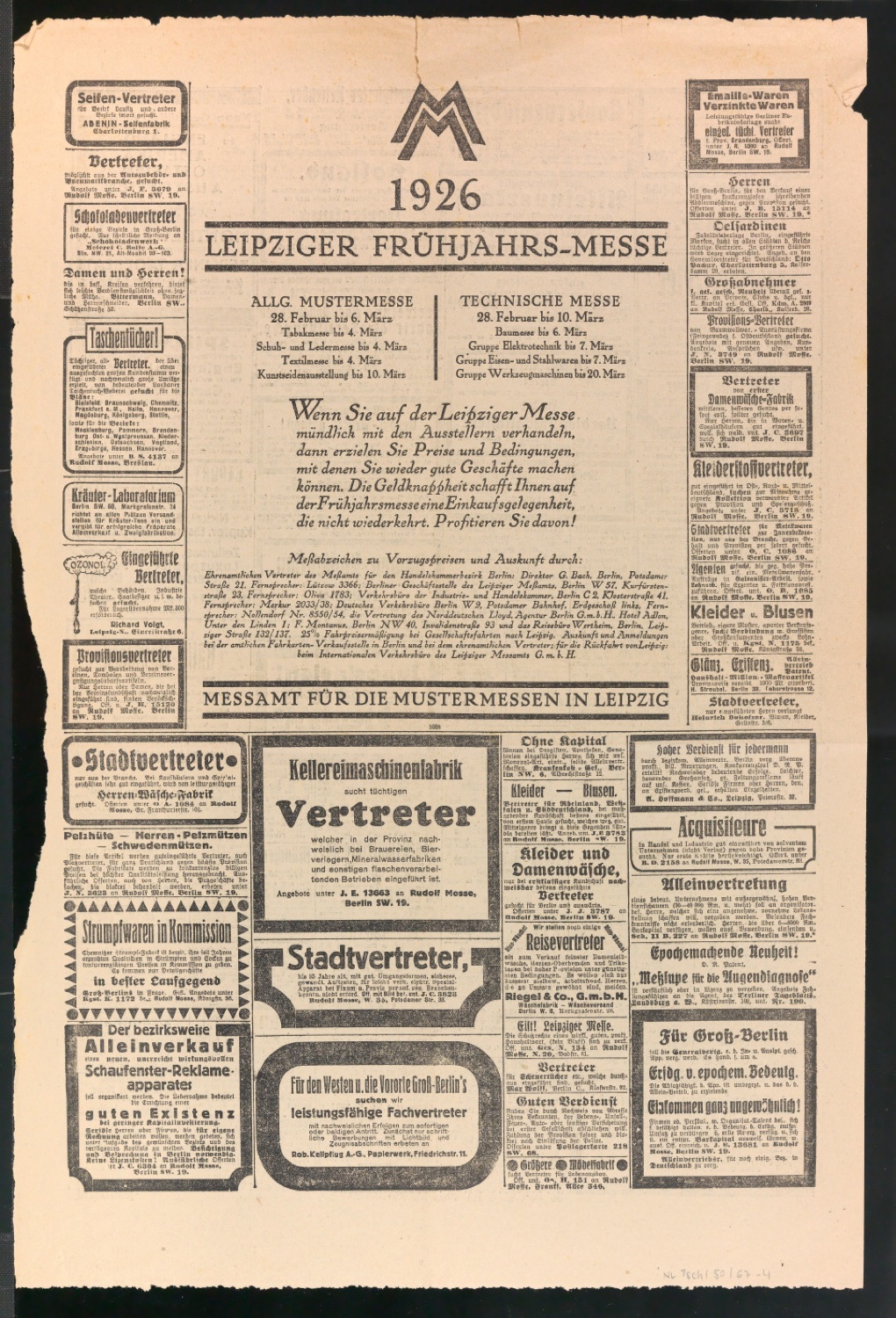 Zeitungsausschnitte mit Anzeigen der Leipziger Messe — Blatt 1