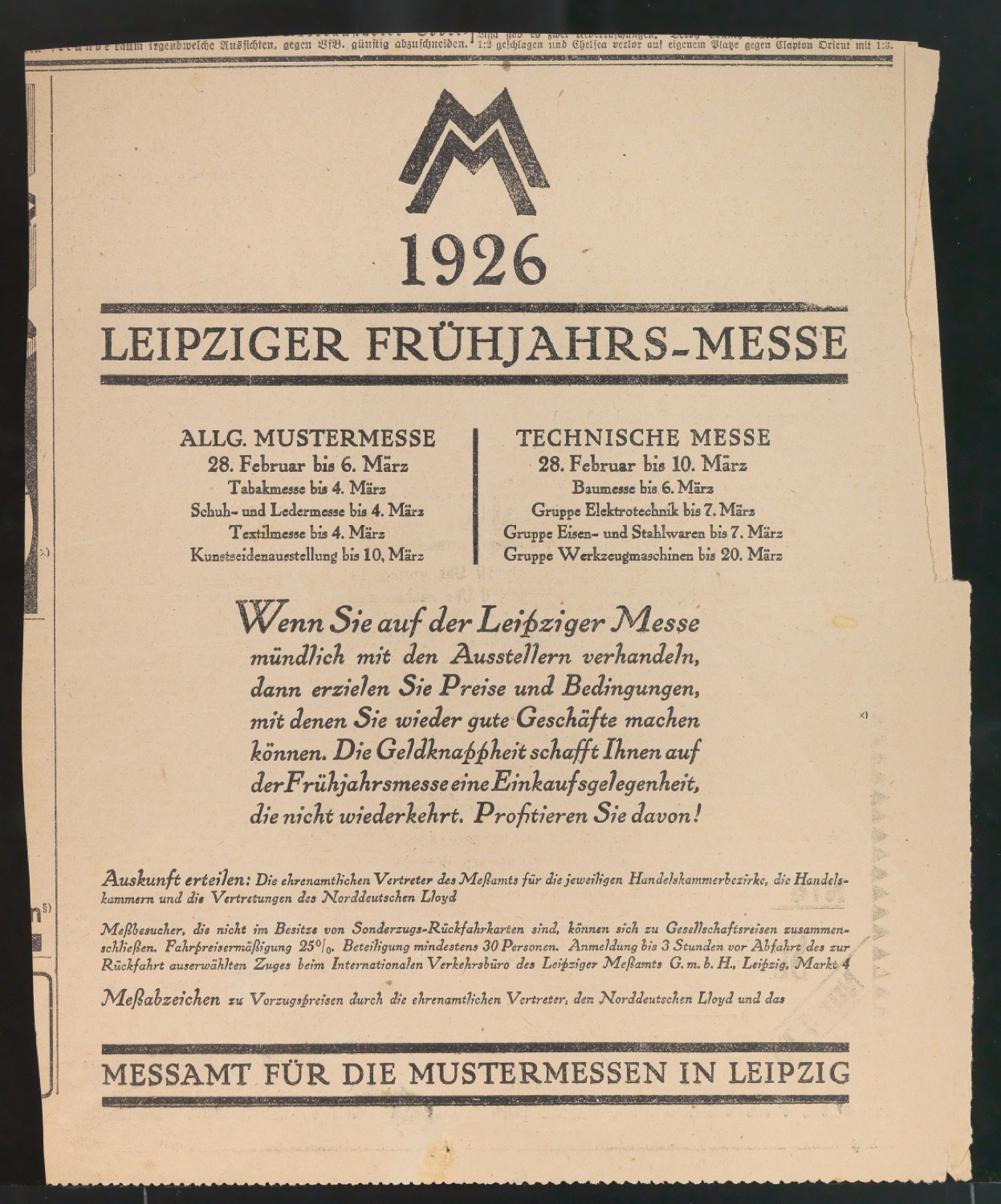 Zeitungsausschnitte mit Anzeigen der Leipziger Messe — Blatt 3