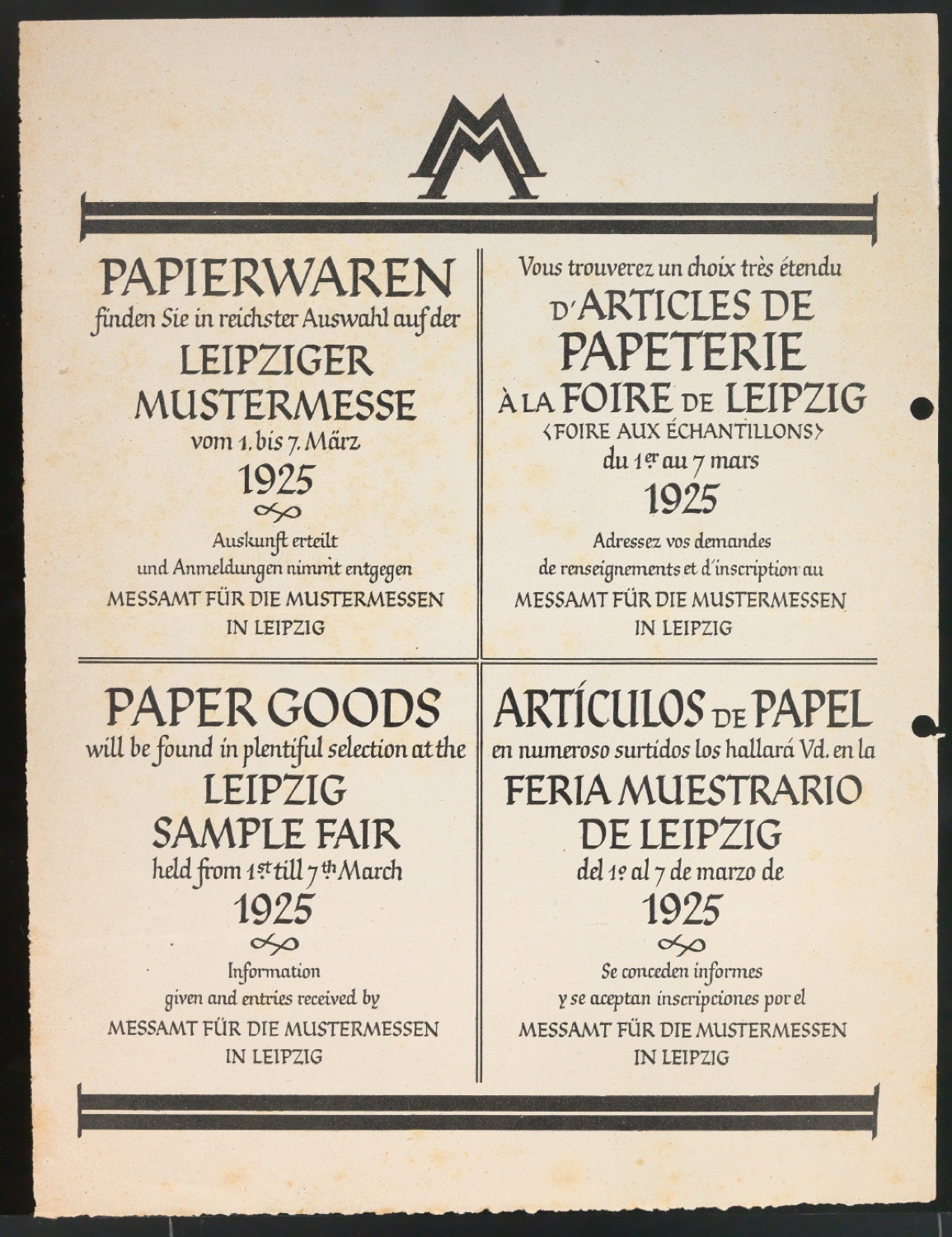 Probedrucke für Anzeigen Leipziger Messe — Blatt 111