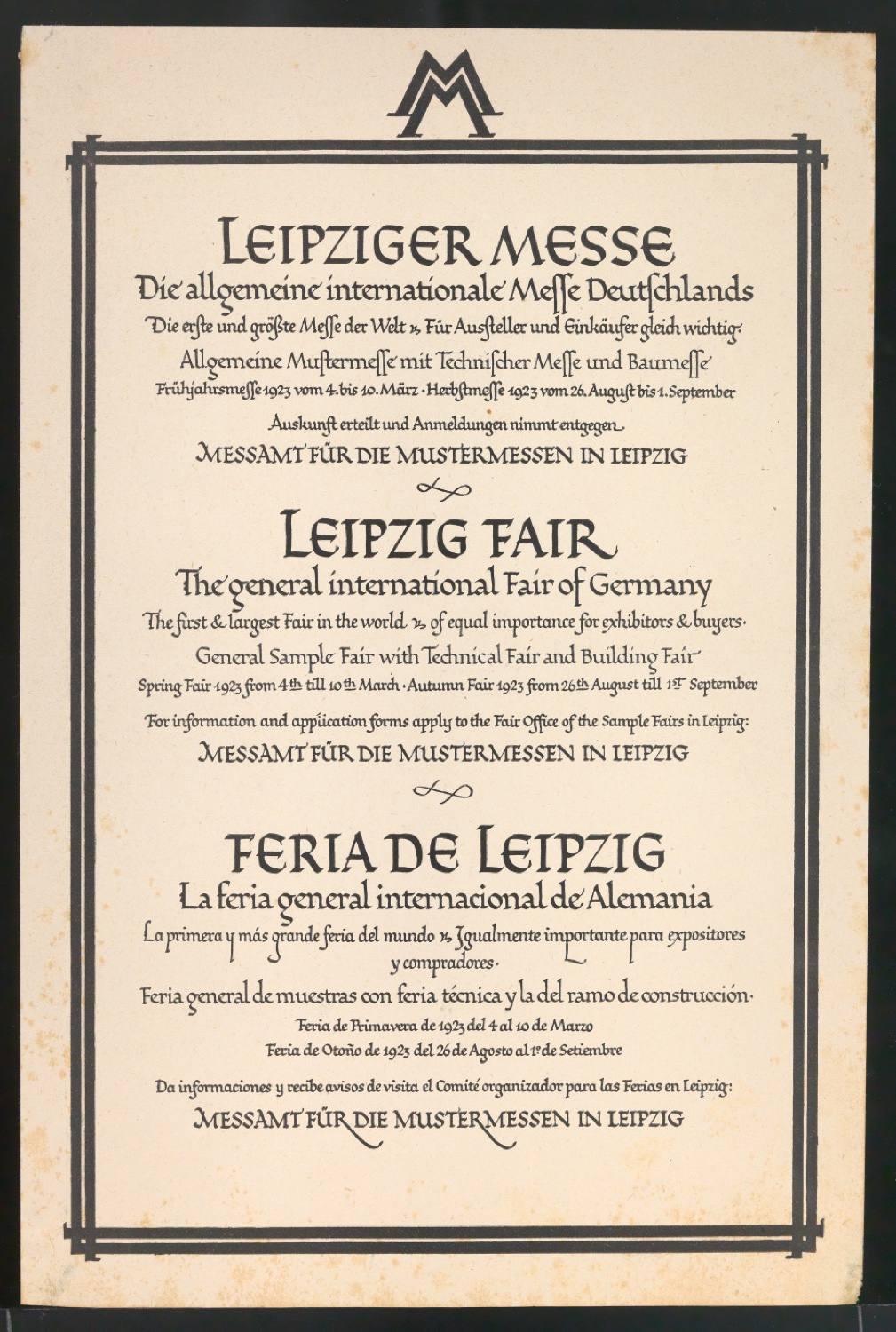 Probedrucke für Anzeigen Leipziger Messe — Blatt 113