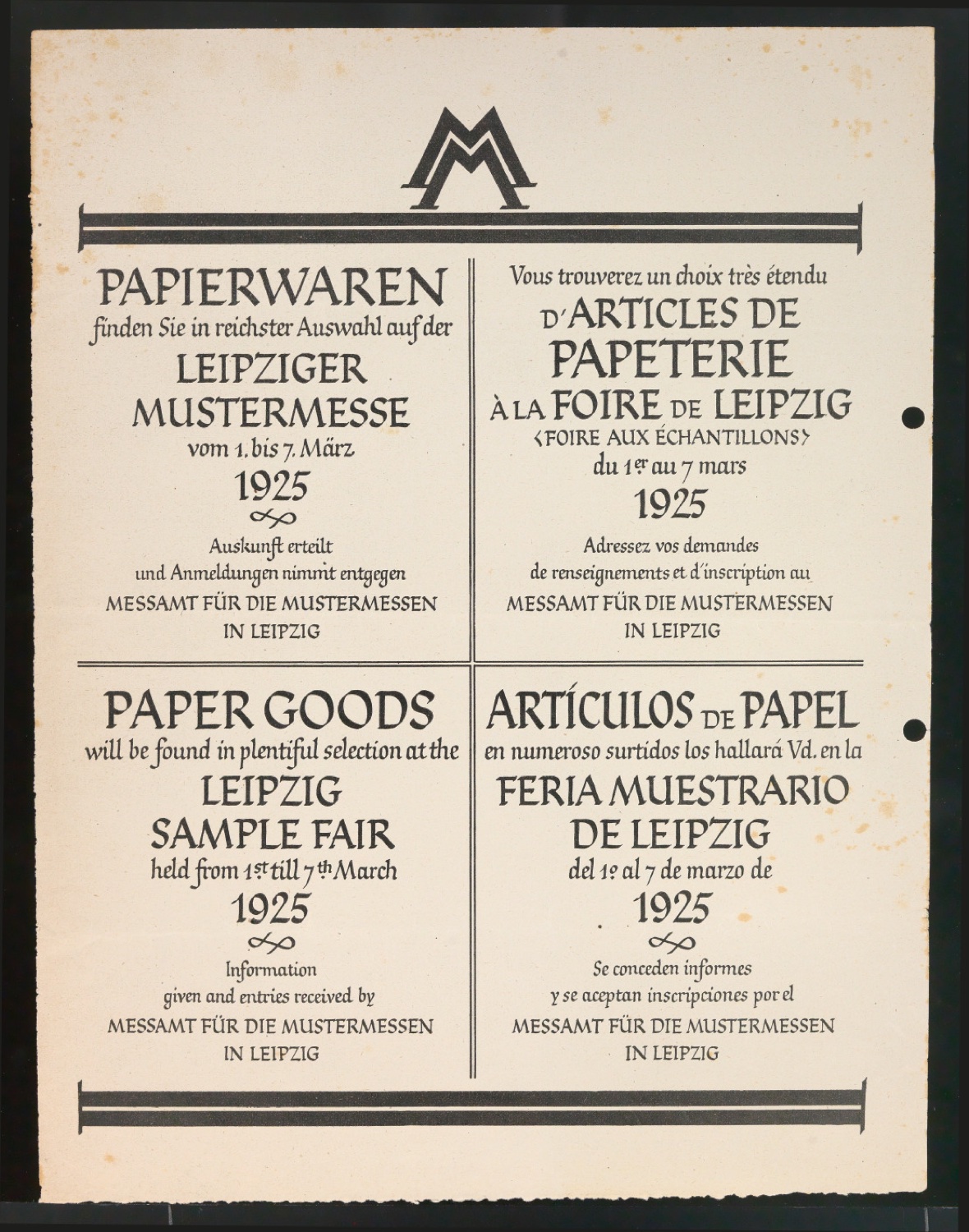 Probedrucke für Anzeigen Leipziger Messe — Blatt 117