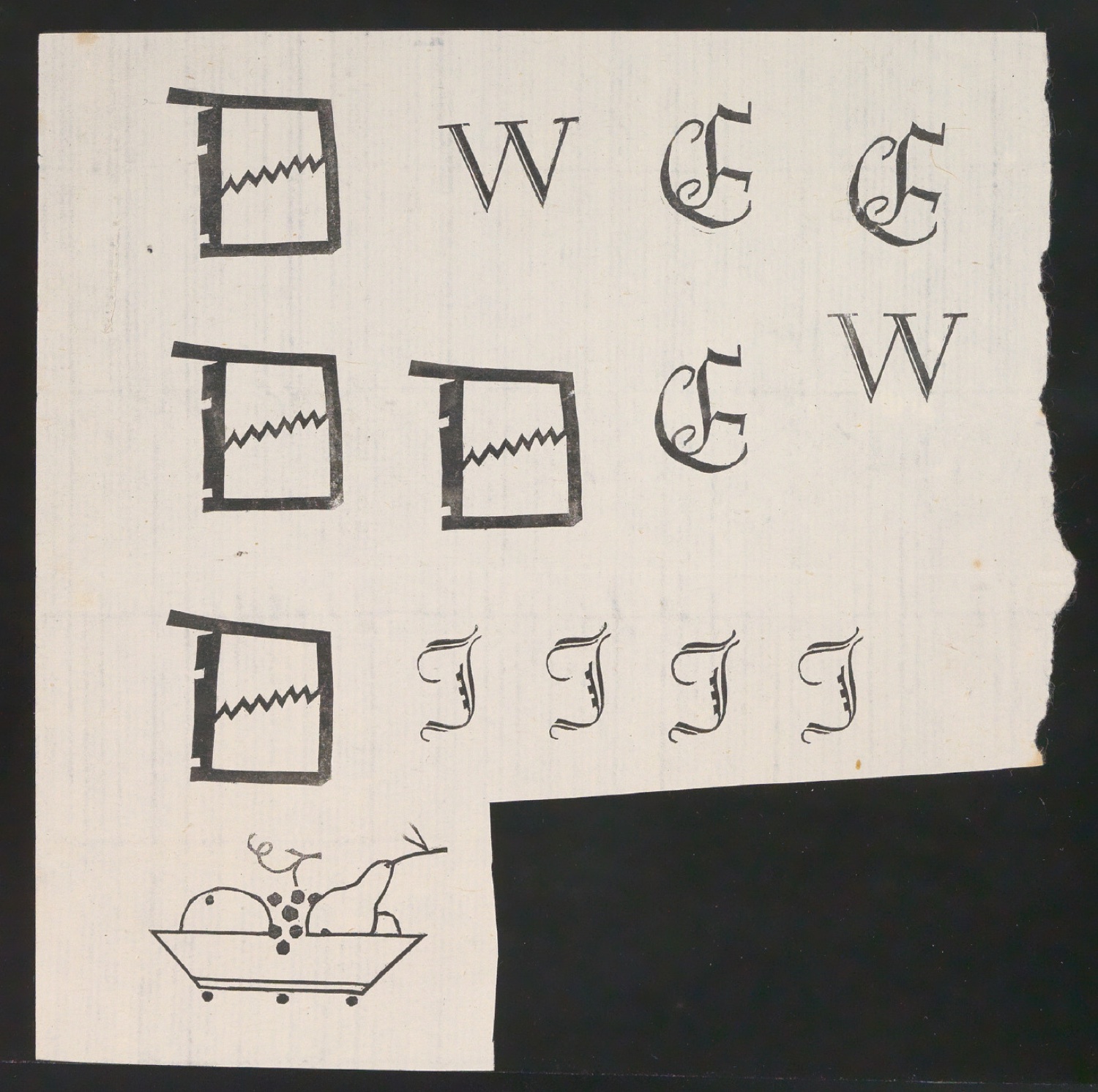 Probedrucke von Buchstaben und handschriftliche Schriftübungen — Blatt 7