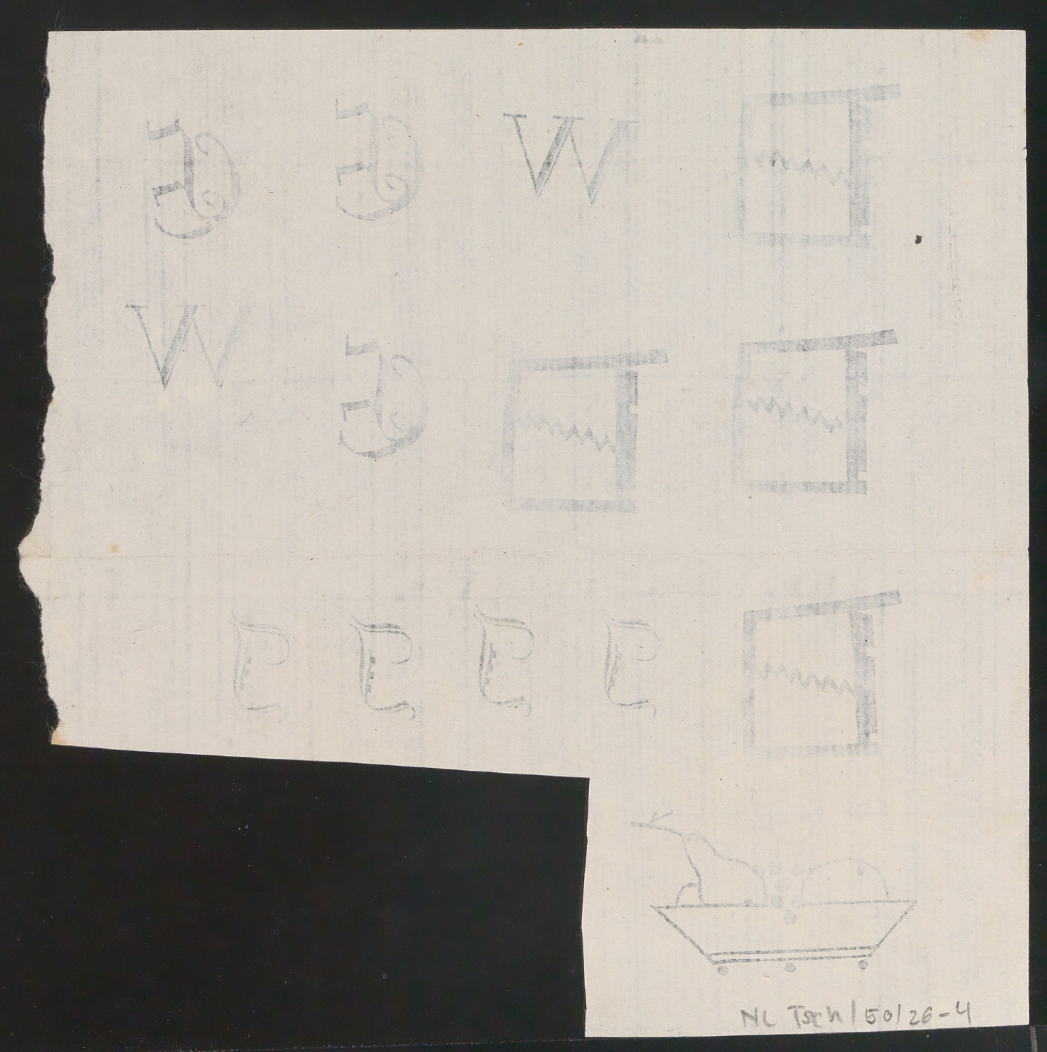 Probedrucke von Buchstaben und handschriftliche Schriftübungen — Blatt 8