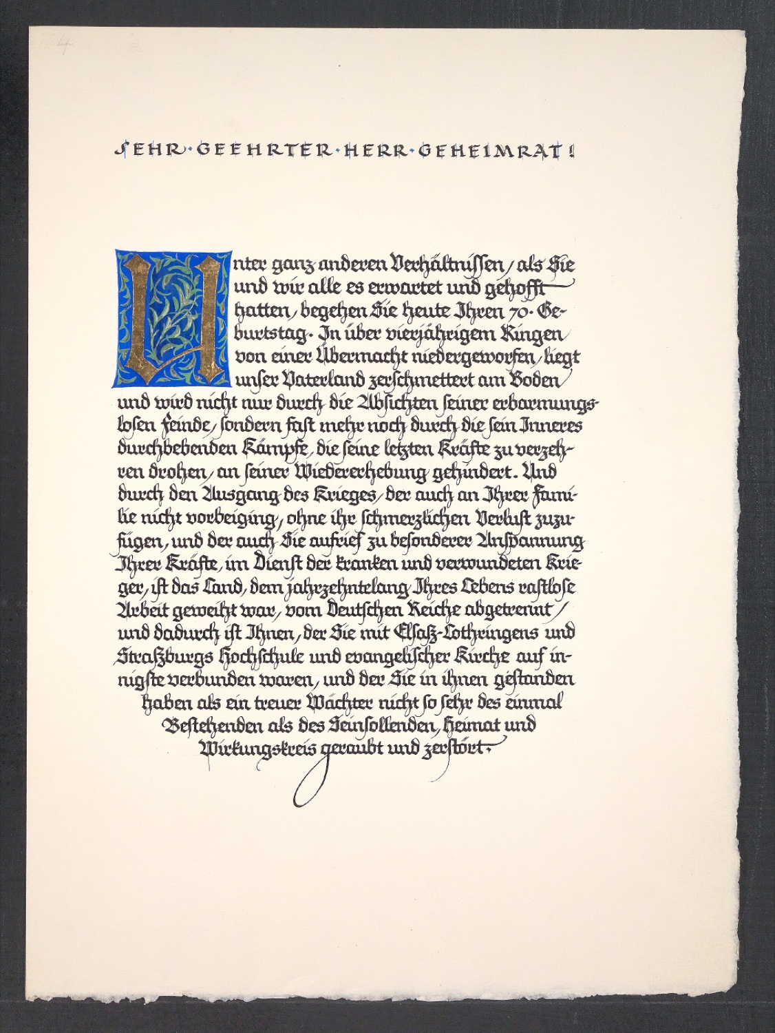 Sehr geehrter Herr Geheimrat — Blatt 1