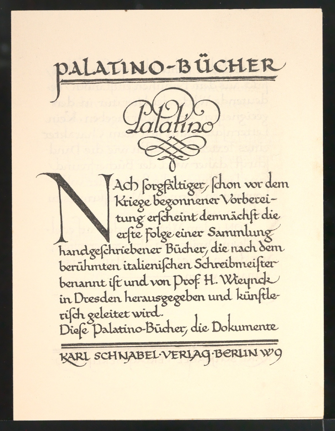 Handzettel für Palatino-Bücher — Blatt 1
