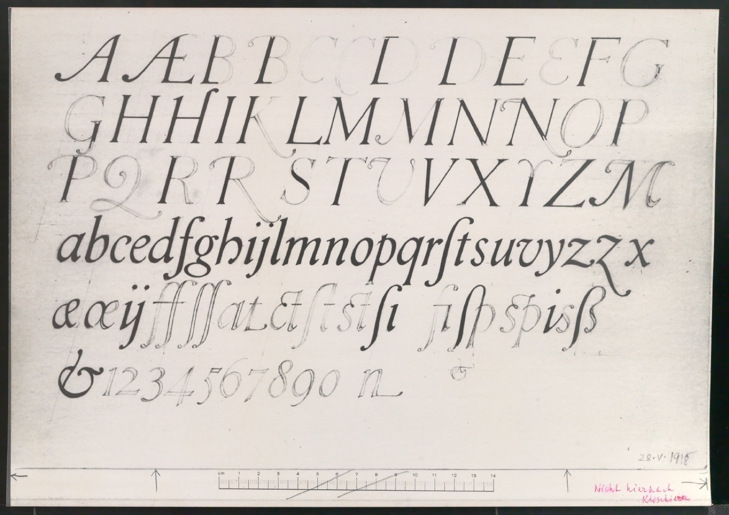 Kalligrafische Schriftübung Alphabet in Kursivschrift — Blatt 1