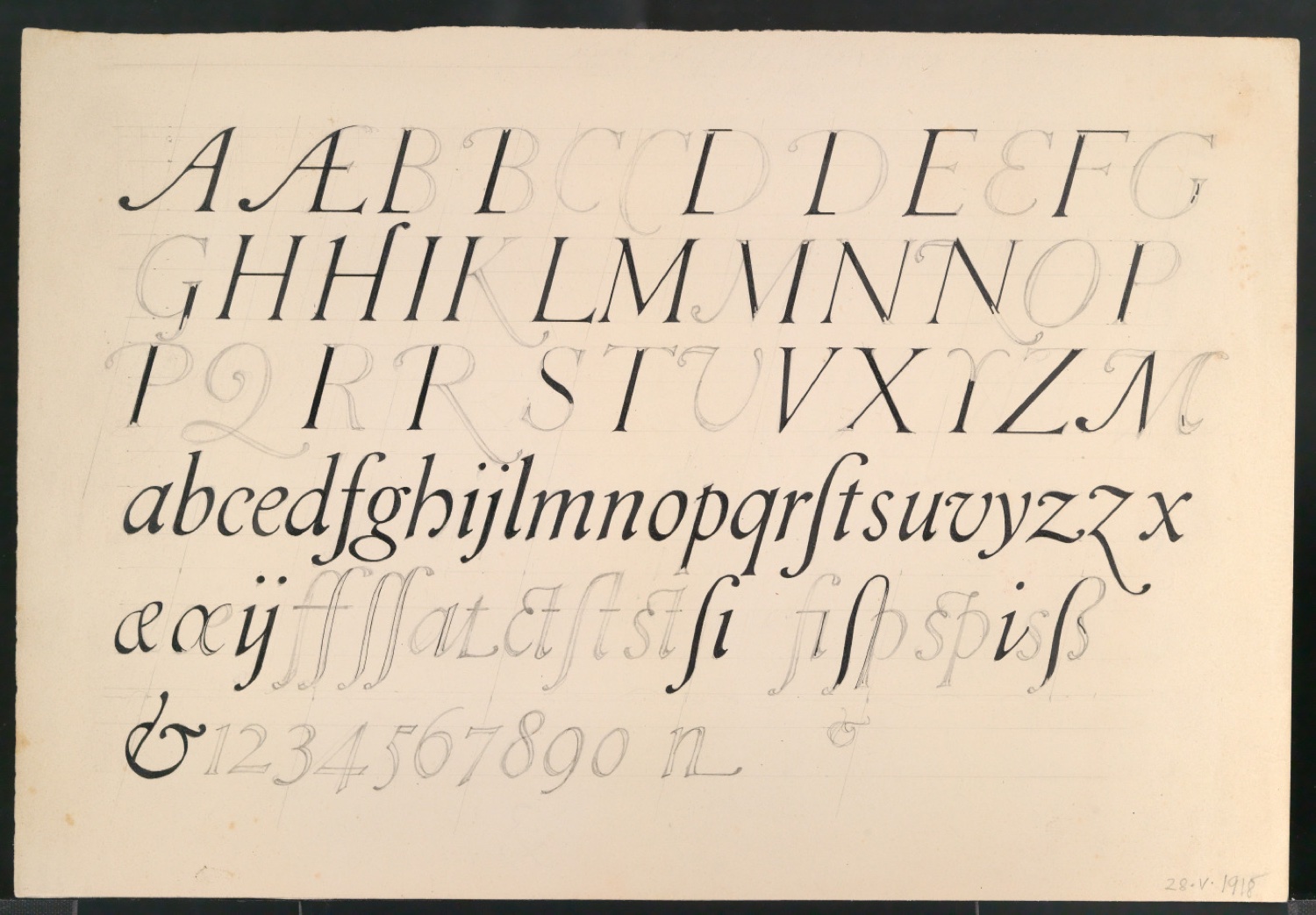 Kalligrafische Schriftübung Alphabet in Kursivschrift — Blatt 3