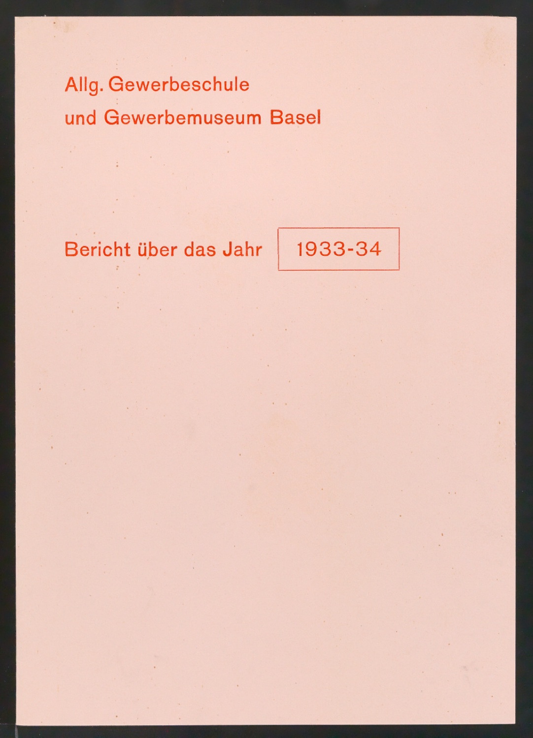 Probedrucke von Umschlag für Bericht über das Jahr 1933-1934 — Blatt 1