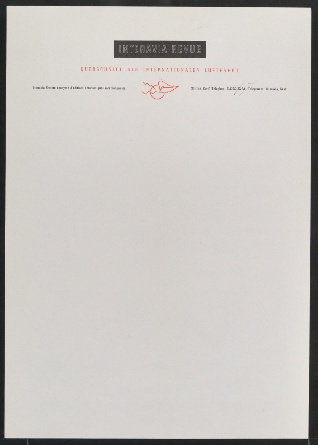 Briefbogen der Interavia SA — Blatt 1