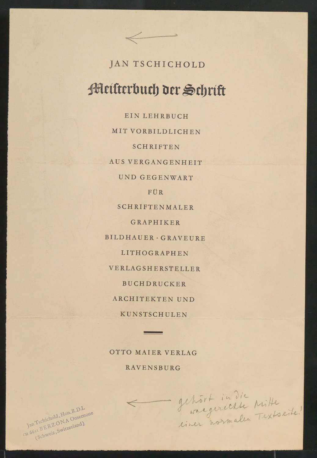 Montierte Klischeevorlagen für Illustrationen und Titelblatt von Meisterbuch der Schrift — Blatt 1